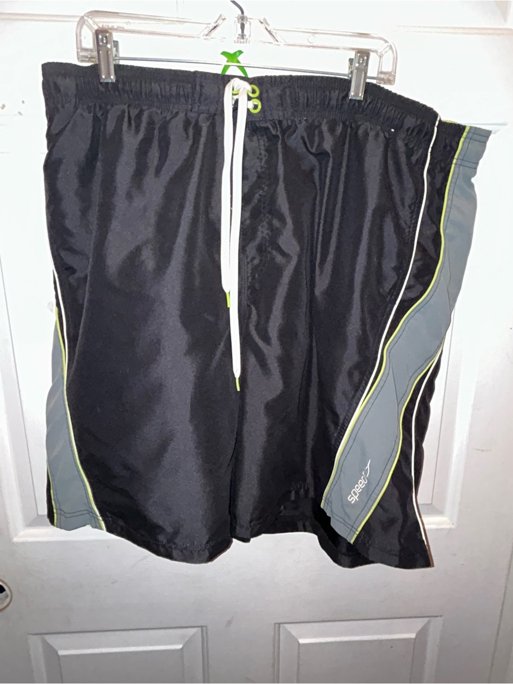 Speedo Men’s Black Swim Shorts with Gray and Neon Yellow Trim